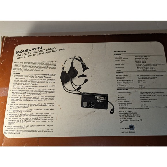 Vintage Maxon FM 2 Way Helmet Radio Driver Passenger Intercom 49-Hi Never Used - Picture 12 of 12